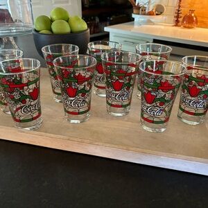 Vintage Christmas Coca-Cola Stained Glass Style Tumblers Holiday Collection